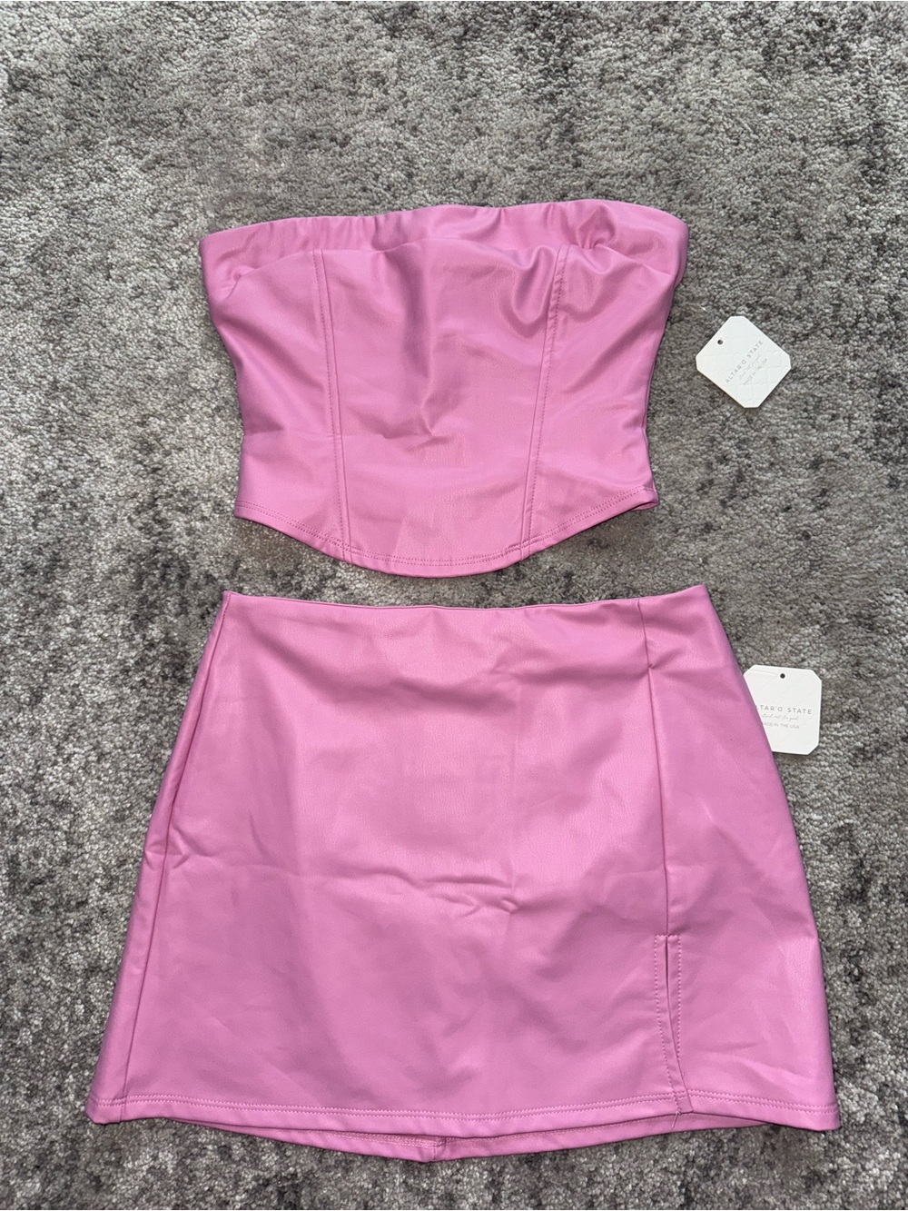 Pink Faux Leather Mini Skirt Set